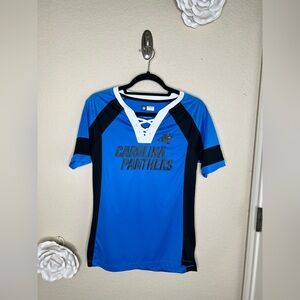 NFL Carolina Panthers Lace Up V Neck Team Apparel Top Blue Black Small